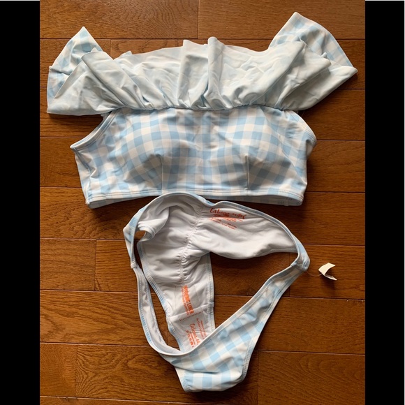 🎁Cabana Del Sol Gingham Blue/White Ruffle Bikini - Picture 4 of 8